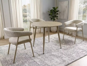 SCAUN DINING KATANA, BEJ 57/CREM, TAPITERIE DIN TEXTIL SI PICIOARE DIN METAL, STIL MODERN - Img 6