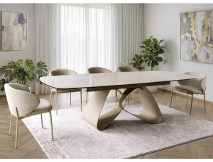 SCAUN DINING KIOTO, BEJ DESCHIS 255/CREM, TAPITERIE DIN TEXTIL SI PICIOARE DIN METAL, STIL MODERN - Img 5