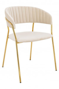SCAUN DINING LAYLA, BEJ/AURIU, STIL MODERN, CATIFEA SI METAL - Img 1