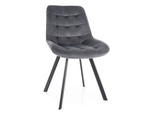 SCAUN DINING MONTI, GRI BLUVEL 14/NEGRU MAT, TAPITERIE DIN CATIFEA SI PICIOARE DIN METAL, STIL MODERN