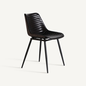 SCAUN DINING NIEHL, NEGRU, CONFECTIONAT DIN METAL, SPUMA SI PIELE, STIL MODERN