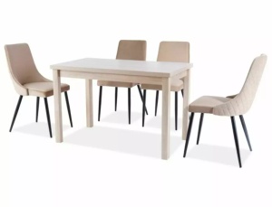 SCAUN DINING PIANO B, BEJ BLUVEL 28/NEGRU MAT, TAPITERIE DIN CATIFEA SI PICIOARE DIN METAL, STIL MODERN - Img 5