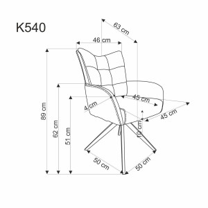 SCAUN DINING PIVOTANT K540, GRI/NEGRU, TAPITERIE DIN STOFA SI PICIOARE DIN METAL, STIL MODERN - Img 2