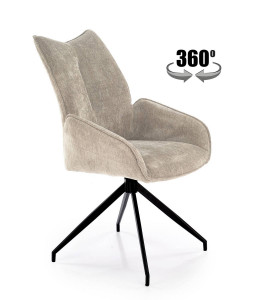 SCAUN DINING PIVOTANT K553, BEJ/NEGRU, TAPITERIE DIN STOFA SI PICIOARE DIN METAL, STIL MODERN - Img 1