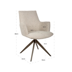 SCAUN DINING ROTATIV CU BRATE, DAKOTA, REALIZAT DIN METAL, PLACAJ SI TEXTIL, CULOARE BEJ, DESIGN DEOSEBIT, RICHMOND INTERIORS - Img 2