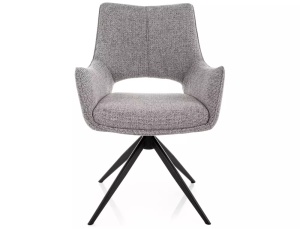 SCAUN DINING ROTATIV NOELLE II, GRI 090/NEGRU MAT, TAPITERIE DIN TEXTIL SI PICIOARE DIN METAL, STIL MODERN
