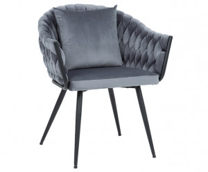 SCAUN DINING STIL NUVO, GRI BLUVEL 14/NEGRU MAT, TAPITERIE DIN CATIFEA SI PICIOARE DIN METAL, STIL MODERN