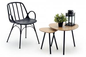 SCAUN DINING/TERASA CASTERIA, NEGRU, DIN POLIPROPILENA SI METAL, STIL MODERN
