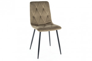 SCAUN DINING TOM, OLIVE BLUVEL 77/NEGRU MAT, TAPITERIE DIN CATIFEA SI PICIOARE DIN METAL, STIL MODERN