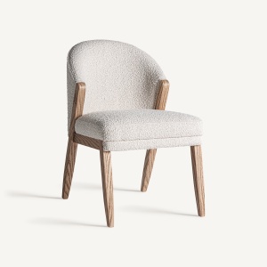 SCAUN ELEGANT PRATI BOUCLE, DIN LEMN DE PIN MARO SI TEXTIL BOUCLE ALB, DESIGN CONTEMPORAN, VICAL HOME