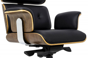 SCAUN EXCLUSIVIST CU TABURET, LOUNGE BUSINESS, NEGRU/NUC, PIELE NATURALA SI LEMN DE NUC, STIL MODERN - Img 7