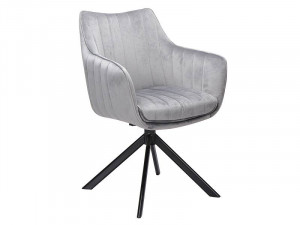 SCAUN PIVOTANT AZALIA, GRI BLUVEL 14/NEGRU MAT, TAPITERIE DIN CATIFEA SI PICIOARE DIN METAL, STIL MODERN