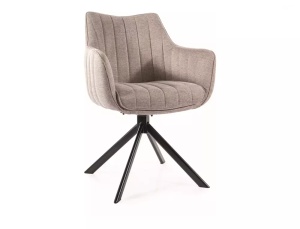 SCAUN PIVOTANT, BEJ 31/NEGRU MAT, TAPITERIE DIN STOFA BREGO SI PICIOARE DIN METAL, STIL MODERN