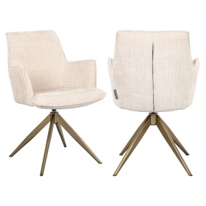 SCAUN PIVOTANT DAKOTA NIAGARA BEIGE, CU BRATE, 212405, CONFECTIONAT DIN POLIESTER, METAL SI SPUMA, BEJ/AURIU, STIL MODERN