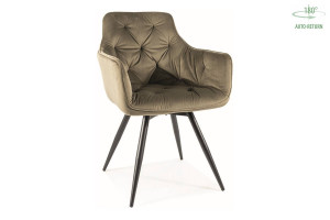 SCAUN PIVOTANT, OLIVE BLUVEL 77/NEGRU MAT, TAPITERIE DIN CATIFEA SI PICIOARE DIN METAL, STIL MODERN