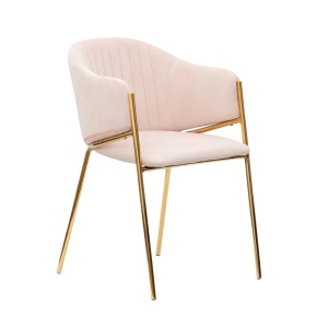 SCAUN TAPITAT, GLAMOUR, DIN CATIFEA, ROZ PUDRAT, CU PICIOARE METALII AURII - Img 6