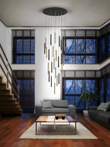 SCHULLER. LUSTRA/PLAFONIERA VARAS, 60/300 CM, NEGRU MAT/AURIU/OPAL, DIN METAL SI ACRIL, STIL MODERN