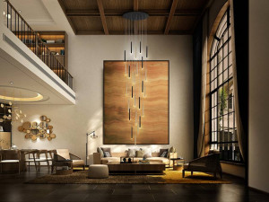 SCHULLER, LUSTRA/PLAFONIERA VARAS, CU TELECOMANDA, 60/500 CM, NEGRU MAT/AURIU/OPAL, DIN METAL SI ACRIL, STIL MODERN - Img 3