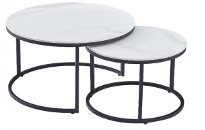 SET 2 MASUTE DE CAFEA FERRANTE C, 60/80 CM, EFECT DE MARMURA ALBA/NEGRU, BLAT DIN CERAMICA SI CADRU DIN METAL, STIL MODERN