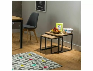 SET 2 MASUTE DE CAFEA LARGO DUO, 40/50 CM, STEJAR/NEGRU, BLAT DIN MDF SI CADRU DIN METAL, STIL MODERN - Img 4