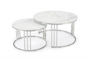 SET 2 MASUTE DE CAFEA MERCURY 2, EFECT DE MARMURA ALBA/CROM, DIN STICLA SI METAL, STIL MODERN, HALMAR - Img 2