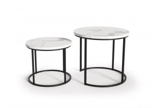 SET 2 MASUTE DE CAFEA OREO, EFECT DE MARMURA ALBA/NEGRU, DIN MDF FURNIRUIT SI METAL, STIL MODERN, HALMAR - Img 6