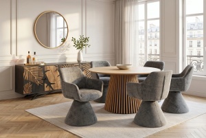 SET 2 SCAUNE, AMBIENTO, ROTATIV 180GRADE, REALIZAT DIN LEMN SI TEXTIL CHENILLE, CULOARE GRI, ARTIM GROUP
