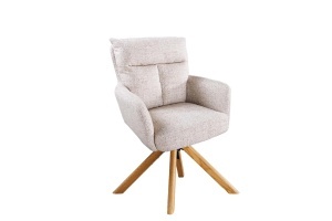 Set 2 Scaune Big George, rotativ la 360° cu revenire automată, husă din material textil structurat, culoarea gri șampanie, cu cadru din lemn de stejar - Img 6
