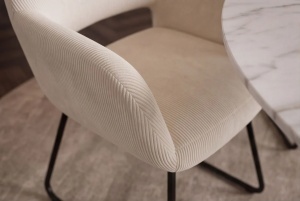 SET 2 SCAUNE CU COTIERE, MUSTANG, REALIZAT DIN METAL SI TEXTIL CATIFEA RAIAT, CULOARE BEJ/NEGRU - Img 4