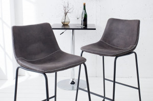 SET 2 SCAUNE DE BAR, GRI VINTAGE, DJANGO, MICROFIBRA, DESIGN VINTAGE