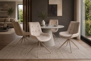SET 2 SCAUNE DIVANI, REALIZAT DIN METAL, MICROFIBRA SI CATIFEA , CULOARE BEJ/SAMPANIE, INVICTA INTERIOR - Img 2