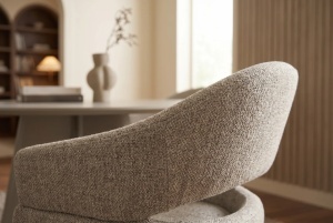 SET 2 SCAUNE ROTATIV ORGANIC, REALIZAT DIN MATERIAL TEXTIL CHENILLE SI LEMN, CULOARE TAUPE/BEJ/MARO, INVICTA INTERIOR - Img 4