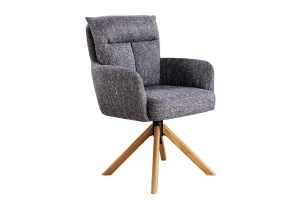 Set 2 Scaune rotative BIG GEORGE 360° cu revenire automată, husă din material textil structurat, gri, cadru din stejar - Img 6