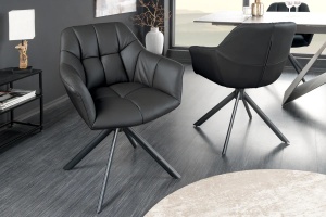 SET 2 SCAUNE ROTATIVE, PAPILLON, 180 GRADE, DIN PIELE SI SUPORT METAL, NEGRU, ARTIM GROUP SELECTION - Img 1