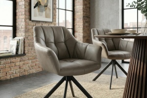 SET 2 SCAUNE ROTATIVE, PAPILLON, REALIZAT DIN PIELE SI METAL, CULOARE GRI TAUPE/NEGRU, INVICTA INTERIOR - Img 5