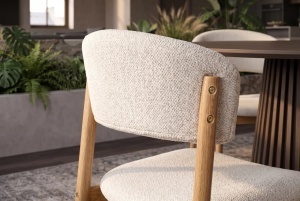 SET 2 SCAUNE VALHALLA WOOD, REALIZAT DIN LEMN DE STEJAR SI TEXTIL, CULOARE CREM/NATUR - Img 5
