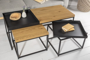 SET 3 MASUTE DE CAFEA, LOFT, DIN METAL SI MDF, CULOAREA STEJARULUI - Img 3
