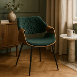 SET 4 SCAUNE, ARTIM MEBLE, REALIZAT DIN MATERIAL CATIFEA VERDE SI FURNIR/METAL, STIL MODERN