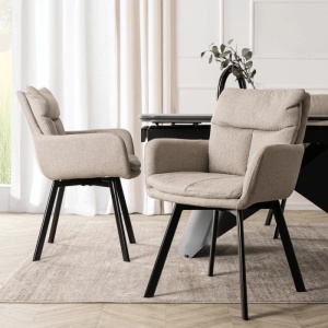 SET 4 SCAUNE ROTATIVE, ARTIM MEBLE, REALIZAT DIN MATERIAL TEXTIL BEJ SI CADRUL DIN METAL, STIL MODERN