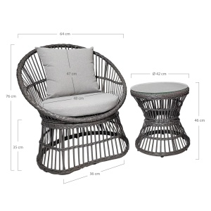 SET DE GRADINA, MASA SI 2 FOTOLII, REALIZAT DIN RATAN, CULOARE GRI, HOUSE NORDIC - Img 3