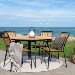 SET DE GRADINA, MASA SI 4 SCAUNE, REALIZATA DIN LEMN DE TEC SI METAL, CULOARE NEGRU/NATUR, HOUSE NORDIC - Img 2
