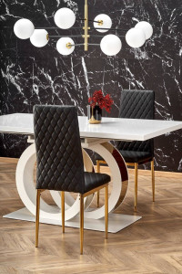 SET DINING - MASA EXTENSIBILA GALARDO, 160/200 CM+ 4 SCAUNE K501, NEGRU/AURIU , STIL MODERN, HALMAR - Img 2
