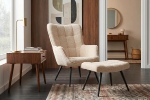 SET FOTOLIU SI TABURET SCANDINAVIA, DIN METAL SI TEXTIL CHENILLE, CULOARE SAMPANIE, INVICTA INTERIOR