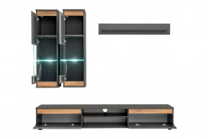 SET LIVING MODULAR MODO, CU ILUMINARE LED, ANTRACIT/STEJAR WOTAN, STIL MODERN, ASM - Img 2