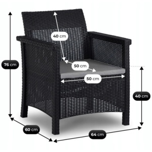 SET MOBILIER DE GRADINA/TERASA, BRENTA, ARTIM MEBLE, DIN TEHNORATAN, CULOARE NEAGRA/GRI - Img 10
