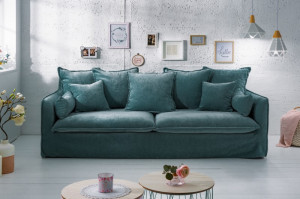 SOFA CONFORTABILA 200CM, TAPITERIE DIN CATIFEA ALBASTRU PETROL, STIL MODERN, ARTIM GROUP SELECTION - Img 1