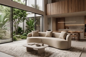 SOFA DEOSEBITA ATELIER 3 LOCURI 230CM, REALIZATA DIN LEMN MASIV SI CATIFEA, CULOARE BEJ, INVICTA INTERIOR - Img 3