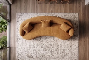 SOFA DEOSEBITA ATELIER 3 LOCURI 230CM, REALIZATA DIN LEMN MASIV SI CATIFEA, CULOARE GALBEN MUSTAR, INVICTA INTERIOR - Img 4