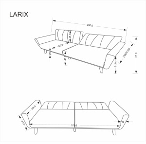 SOFA EXTENSIBILA LARIX GRI/NEGRU, CU TAPITERIE DIN TEXTIL SI LEMN MASIV, STIL MODERN - Img 8