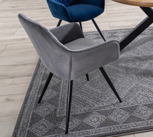 STOC 8 BUC!!!SCAUN DINING LINEA, GRI BLUVEL 14/NEGRU MAT, TAPITERIE DIN CATIFEA SI PICIOARE DIN METAL, STIL MODERN - Img 2